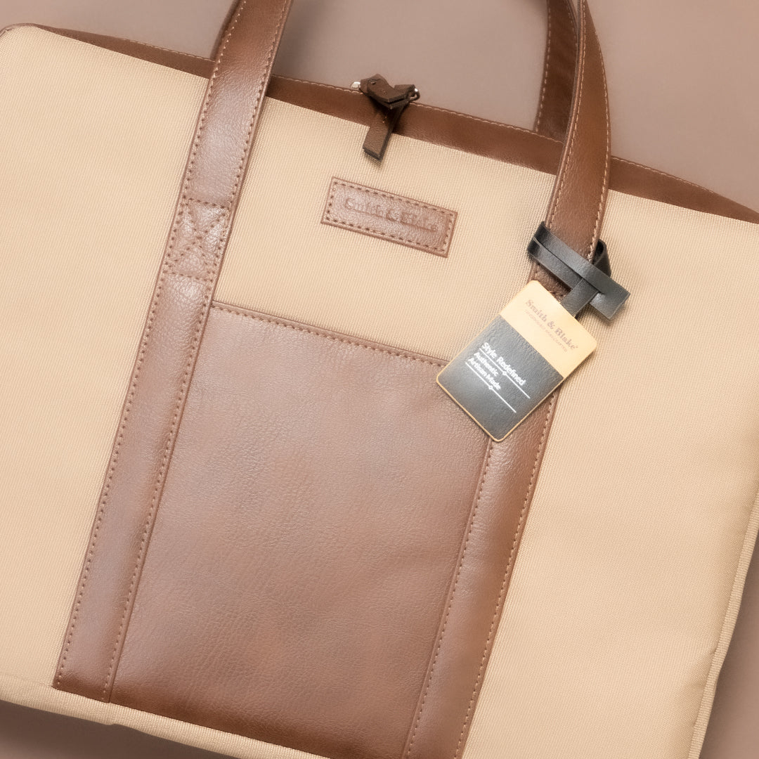 Smith & Blake NAPLES Laptop Bag Beige and Brown